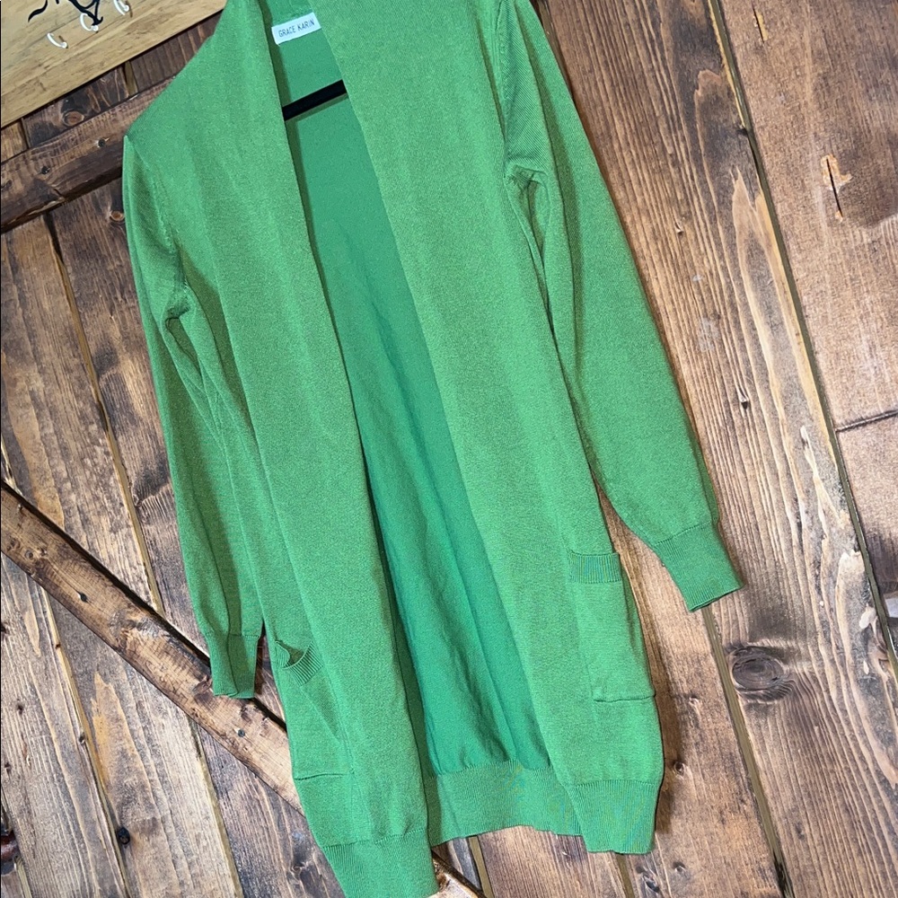 Grace Karin Olive Green Open Cardigan - Picture 2 of 4